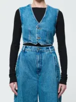 Etica Ética Elea Denim Crop Waistcoat In Everglades