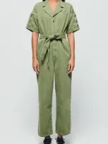 Etica Ética Lena Relaxed Fit Cotton Blend Denim Jumpsuit In Avocado