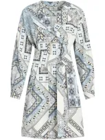 Etro Mix-print Belted Dress In Blue