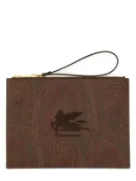 Etro Pouch Paisley Jacquard Medium In Brown