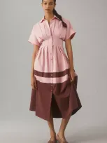 Exquise Tobie Button-front Pleated Midi Shirt Dress In Pink