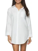 Felina Women's Mirielle Sleep Shirt In White With Gray Pinstripe