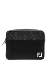 Fendi Monogram Pattern Crossbody Bag With Adjustable Strap In Black