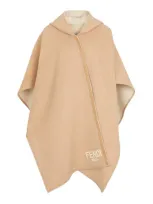 Fendi Logo Embroidered Cape Jacket In Beige