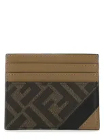 Fendi Printed Fabric  Diagonal Card Holder In Tabacco