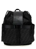 Fendi Strike Large Backpack In Jacquard Ff Fabric Men In Black