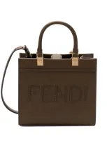 Fendi Sunshine Leather Tote Bag In Green