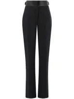 Ferragamo Belted Tailored Linen Trousers In Black