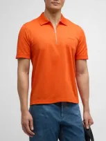 Ferragamo Men's Zip Logo Polo Shirt In Mandarin