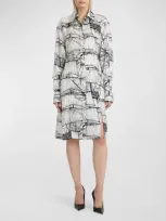 Ferragamo Nautical Printed Silk Shirtdress In White Nero