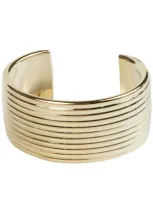 Ferragamo Salvatore  Gancini Wide Striped Bangle In Gold