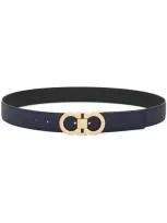 Ferragamo Reversible Gancini Belt In Blue