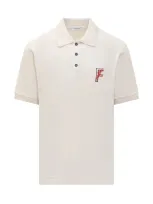 Ferragamo Logo-embroidered Polo Shirt In White