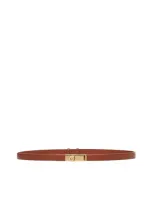 Ferragamo Salvatore  Rectangular Buckled Thin Belt In Brown