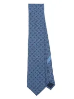 Ferragamo Check Gancini-print Silk Tie In Blue