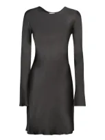 Ganni Satin Long-sleeve Dress In Black