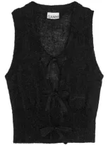 Ganni Knitted Tie String Vest In Black