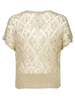 Ganni Knitted Viscose T-shirt In Gold