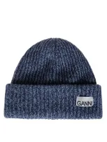 Ganni Cappello Lana Logo In Blue