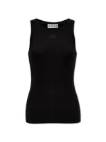 Ganni Logo Embroidered Top In Black