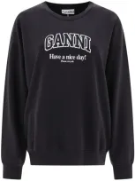 Ganni Logo-print Cotton Sweatshirt In Dark Grey