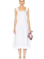 Ganni Smock Poplin Midi Dress In Bright White