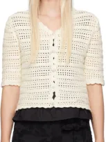 Ganni Open-knit Cotton Cardigan In Off White