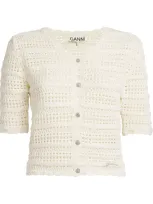 Ganni Organic Cotton Crotchet Cardigan In White