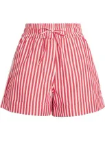 Ganni Striped High-waisted Shorts In White