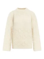 Ganni Wool Sweater With Logo In Nude & Neutrals