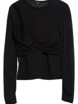 Giambattista Valli Draped Cashmere & Silk Crewneck Sweater In Black