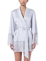 Ginia Silk Lace Robe In Silver