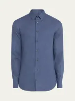 Giorgio Armani Men's Micro-houndstooth Sport Shirt In Solid Blue Navy