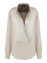 Giorgio Armani Draped Silk Long-sleeve Blouse In White