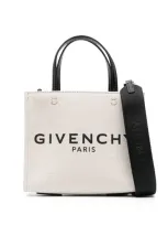 Givenchy G-tote Mini Leather-trimmed Printed Cotton-canvas Tote In Ecru