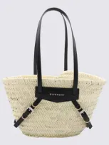 Givenchy Raffia Black Leather Voyou Basket Small Tote Bag