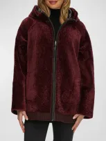 Gorski Reversible Shearling Lamb Zip Parka Jacket With Side Slits In Burgundy/black