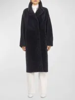 Gorski Reversible Textured Lamb Shearling Long Coat In Navy