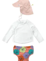 Green Sprouts Kids'  Long Sleeve Two-piece Rashguard Swimsuit & Sun Hat Set In Hibiscus