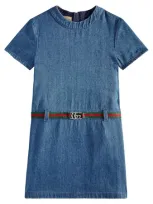 Gucci Kids' Belted Denim Dress In Blue