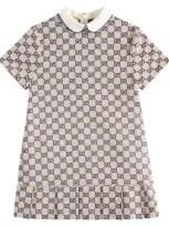 Gucci Kids' Gg Canvas Cotton-blend Dress In Oatmilk/blue