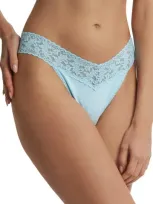 Hanky Panky Cotton & Stretch Lace Original Rise Thong In Butterfly Blue