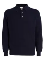 Harrods Cashmere Long-sleeve Polo Shirt In Navy