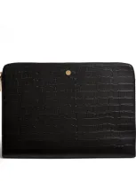 Harrods Large Croc-embossed Leather Pouch In Black