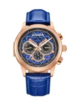 Heritor Automatic Apostle Leather-band Watch W/ Day/date In Rose Gold/blue