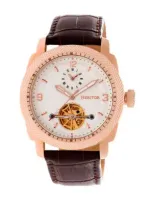 Heritor Automatic Helmsley Semi-skeleton Leather-band Watch In Rose Gold/white