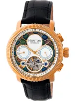 Heritor Automatic Semi-skeleton Leather-band Watch In Rose Gold/white