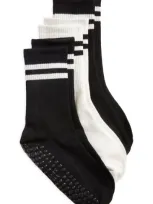 High Heel Jungle 3-pack Varsity Grip Crew Socks In Black, Black, White