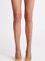 High Heel Jungle Glitter Fishnet Tights In Tan