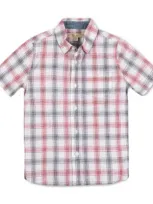 Hope & Henry Boys' Linen Short Sleeve Shirt With Side Vent, Kids In Americana Check